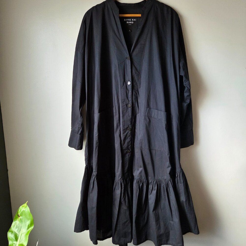 LIKE NEW BITTE KAI RAND 1981 SCANDINAVIAN BLACK OVERSIZED BUTTONED MAXI DRESS L